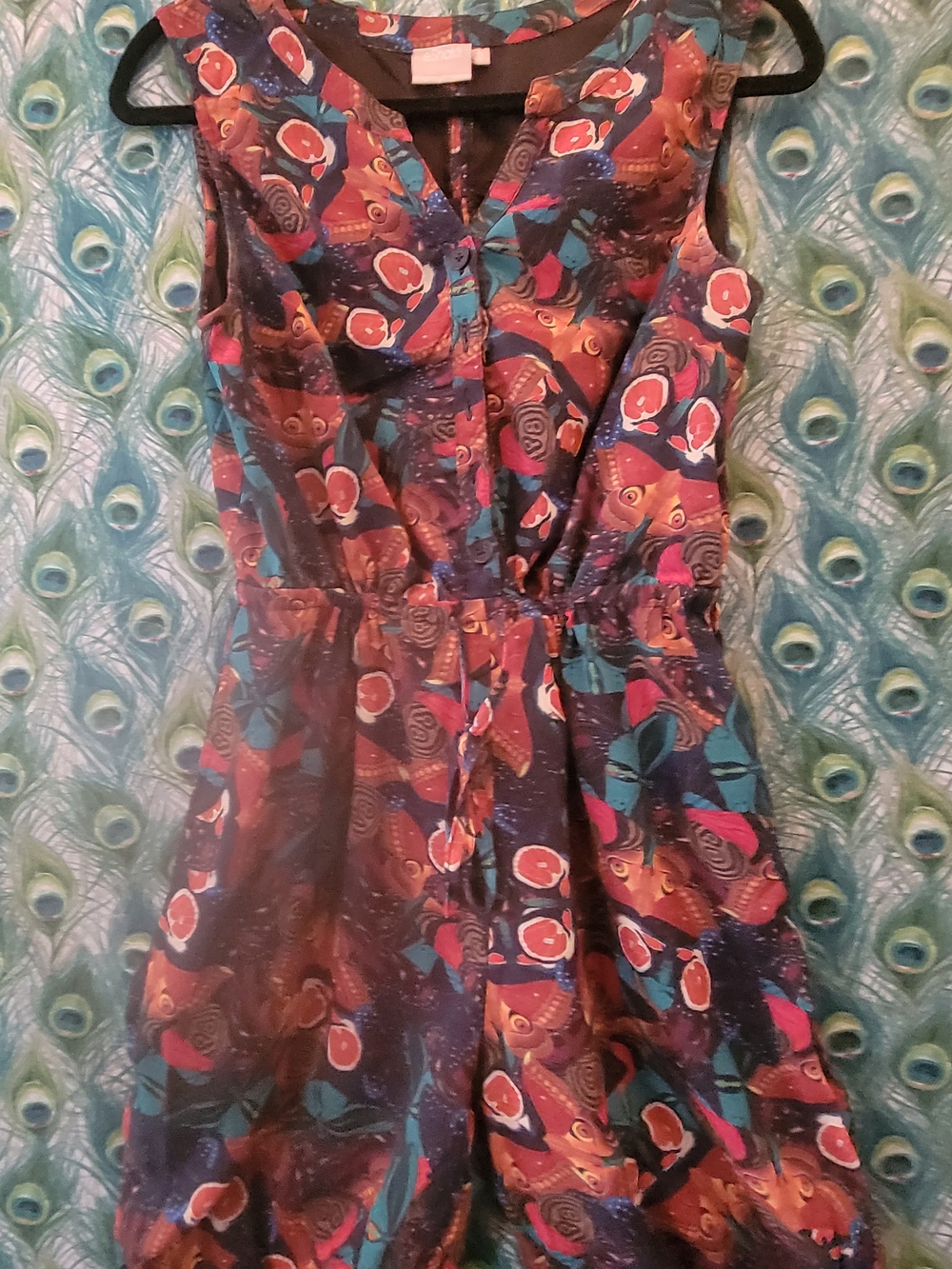 eshakti Navy Floral Print Sleeveless Jumpsuit with Drawstring Waist